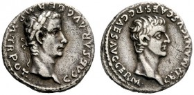 THE ROMAN EMPIRE 
 Gaius, 37-41 
 Denarius 37-38, AR 3.48 g. Laureate head r. Rev. Bare head of Germanicus r. C 2. RIC 18.
 Extremely rare. Old cab...