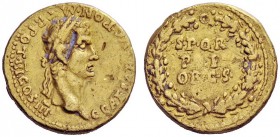 THE ROMAN EMPIRE 
 Gaius, 37-41 
 Aureus, Lugdunum 40, AV 7.67 g. Laureate head r. Rev. S P Q R / P P / OB C S within oak wreath. C 20. RIC 27. Cali...