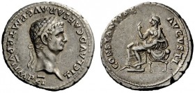 THE ROMAN EMPIRE 
 Claudius, 41-54 
 Denarius 46-47, AR 3.71 g. Laureate head r. Rev. Constantia seated l., raising r. hand. C 8. RIC 32.
 Old cabi...