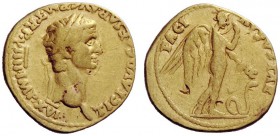 THE ROMAN EMPIRE 
 Claudius, 41-54 
 Aureus 49-50, AV 7.47 g. Laureate head r. Rev. Pax-Nemesis, winged, advancing r., spitting into peplos and hold...