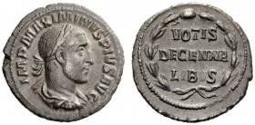 THE ROMAN EMPIRE 
 Maximinus I, 235 – 238 
 Denarius 235-236, AR 3.14 g. Laureate, draped and cuirassed bust r. Rev. Legend within wreath. C 117. RI...