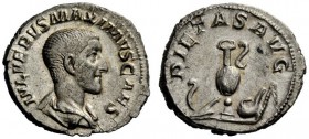 THE ROMAN EMPIRE 
 Maximus caesar, late 235 – early 236 
 Denarius late 235–early 236, AR 3.18 g. Bare-headed, draped bust r. Rev. Jug between lituu...
