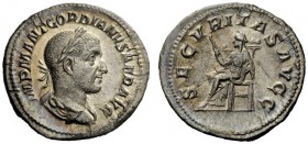 THE ROMAN EMPIRE 
 Gordian I, 1st – 22nd April 238 
 Denarius April 238, AR 3.04 g. Laureate, draped and cuirassed bust r. Rev. Securitas seated l.,...