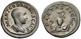 THE ROMAN EMPIRE 
 Gordian III caesar, 22nd April – 28th July 238 
 Denarius 238, AR 3.21 g. Bare-headed and draped bust r. Rev. Priestly emblems. C...