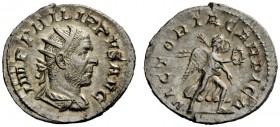 THE ROMAN EMPIRE 
 Philip I, 244 – 249 
 Antoninianus 247-249, AR 3.71 g. Radiate, draped and cuirassed bust r. Rev. Victory advancing r., holding w...