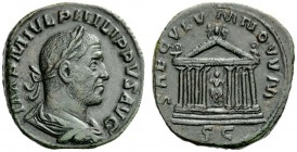 THE ROMAN EMPIRE 
 Philip I, 244 – 249 
 Sestertius 248, Æ 18.04 g. Laureate, draped and cuirassed bust r. Rev. Hexastyle temple, with statue in cen...