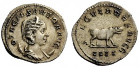 THE ROMAN EMPIRE 
 Otacilia Severa, wife of Philip I 
 Antoninianus 248, AR 3.88 g. Draped bust r., on crescent. Rev. Hippopotamus standing r. C 64....