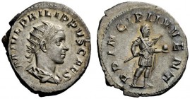 THE ROMAN EMPIRE 
 Philip II caesar, 245-246 
 Antoninianus 245-246, AR 4.36 g. Radiate, draped and cuirassed bust r. Rev. Philip II, in military at...