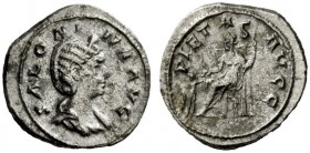 THE ROMAN EMPIRE 
 Salonina, wife of Galerius 
 Quinarius 255-258, Billion 1.26 g. Diademed and draped bust r. Rev. Pietas seated l., holding cornuc...