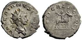 THE ROMAN EMPIRE 
 Valerian II caesar, 253 – 254 
 Antoninianus, Lugdunum 256, AR 3.87 g. Radiate and draped bust r. Rev. Infant Jupiter on goat r. ...