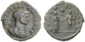 THE ROMAN EMPIRE 
 Aurelian, 270 – 275 
 As 270-275, Æ 5.97 g. Laureate and cuirassed bust r. Rev. Severina and Aurelian standing facing to each oth...