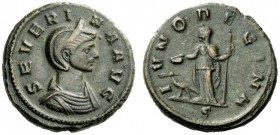 THE ROMAN EMPIRE 
 Severina, wife of Aurelian 
 As 274-275, Æ 9.63 g. Diademed bust r. Rev. Juno standing l., holding patera and sceptre; at her foo...