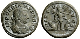 THE ROMAN EMPIRE 
 Carinus caesar, 282 – 283 
 Quinarius, Siscia 283-285, Æ 1.96 g. Laureate and cuirassed bust r. Rev. Mars advancing r., holding s...