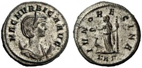 THE ROMAN EMPIRE 
 Magna Urbica, Wife of Carinus 
 Antoninianus or double-denarius, Ticinum 283-285, billon 3.83 g. Diademed and draped bust r. on c...