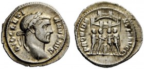 THE ROMAN EMPIRE 
 Diocletian, 284 – 305 
 Argenteus circa 294, AR 2.69 g. Laureate head r. Rev. Six-turreted camp gate with the four tetrarchs swea...