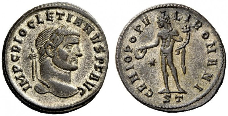 THE ROMAN EMPIRE 
 Diocletian, 284 – 305 
 Follis circa 295-296, Æ 9.50 g. Lau...