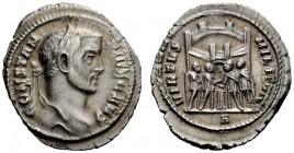 THE ROMAN EMPIRE 
 Constantius Chlorus caesar, 293 – 305 
 Argenteus 295-297, AR 2.80 g. Laureate head r. Rev. Six-turreted camp gate with the four ...