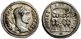 THE ROMAN EMPIRE 
 Constantius Chlorus caesar, 293 – 305 
 Argenteus 295-297, AR 3.36 g. Laureate head r. Rev. Six-turreted camp gate with the four ...