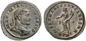 THE ROMAN EMPIRE 
 Galerius Maximianus caesar, 293 – 305 
 Follis, Treveri 300-301, Æ 9.40 g. Laureate, draped and cuirassed bust r. Rev. Aequitas s...