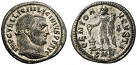 THE ROMAN EMPIRE 
 Licinius I, 308 – 324 
 Follis, Nicomedia 313-324, Æ 5.38 g. Laureate head r. Rev. Genius standing l., holding patera over altar....