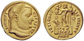 THE ROMAN EMPIRE 
 Licinius I, 308 – 324 
 Aureus, Nicomedia 317-318, AV 5.29 g. Laureate head r. Rev. Jupiter standing l. on inscribed platform, ho...