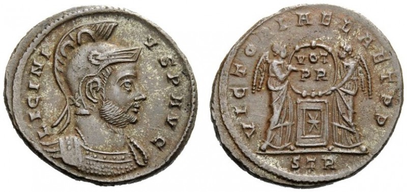 THE ROMAN EMPIRE 
 Licinius I, 308 – 324 
 Æ 3, Trier 319, Æ 3.15 g. Helmeted ...