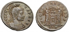 THE ROMAN EMPIRE 
 Licinius I, 308 – 324 
 Æ 3, Trier 319, Æ 3.15 g. Helmeted and cuirassed bust r. Rev. Victories standing facing each other, holdi...