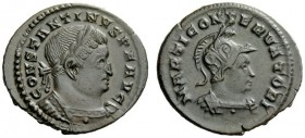 THE ROMAN EMPIRE 
 Constantine 307 – 337 
 Æ 3, Trier 310-313, Æ 3.60 g. Laureate and cuirassed bust r. Rev. Helmeted and cuirassed bust of Mars r. ...