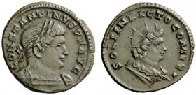 THE ROMAN EMPIRE 
 Constantine 307 – 337 
 Æ 3, Trier 310-313, Æ 4.20 g. Laureate and cuirassed bust r. Rev. Radiate and draped bust of Sol r. C 514...