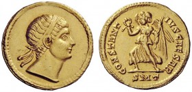 THE ROMAN EMPIRE 
 Constantius II caesar, 324 – 337 
 Solidus, Ticinum 326, AV 4.37 g. Diademed head r. Rev. Victory advancing l., holding wreath an...