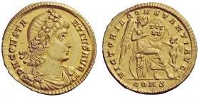 THE ROMAN EMPIRE 
 Constantius II as augustus, 337 – 361 
 Solidus, Constantinopolis 337-340, AV 4.40 g. Diademed, draped and cuirassed bust r. Rev....