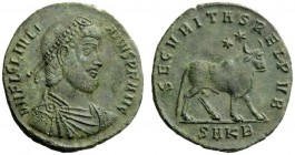 THE ROMAN EMPIRE 
 Julian II augustus, 360 – 363 
 Æ1, Cyzicus 361-363, Æ 7.15 g. Diademed, draped and cuirassed bust r. Rev. Bull standing r.; abov...