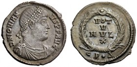 THE ROMAN EMPIRE 
 Jovian, 363 – 364 
 Siliqua, Constantinopolis 363-364, AR 2.28 g. Diademed, draped and cuirassed bust r. Rev. Legend within wreat...