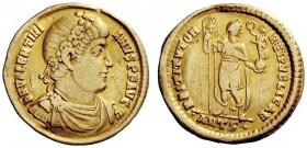 THE ROMAN EMPIRE 
 Valentinian I, 364 – 375 
 Solidus, Antiochia 364-367, AV 4.32 g. Pearl-diademed, draped and cuirassed bust r. Rev. Emperor stand...