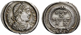 THE ROMAN EMPIRE 
 Valens, 364 – 378 
 Siliqua, Constantinopolis 367-375, AR 2.16 g. Diademed, draped and cuirassed bust r. Rev. Legend within wreat...