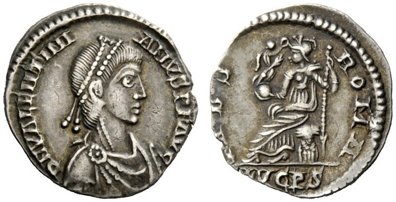 THE ROMAN EMPIRE 
 Valentinian II, 375 – 392 
 Siliqua, Lugdunum 388-392, AR 1...