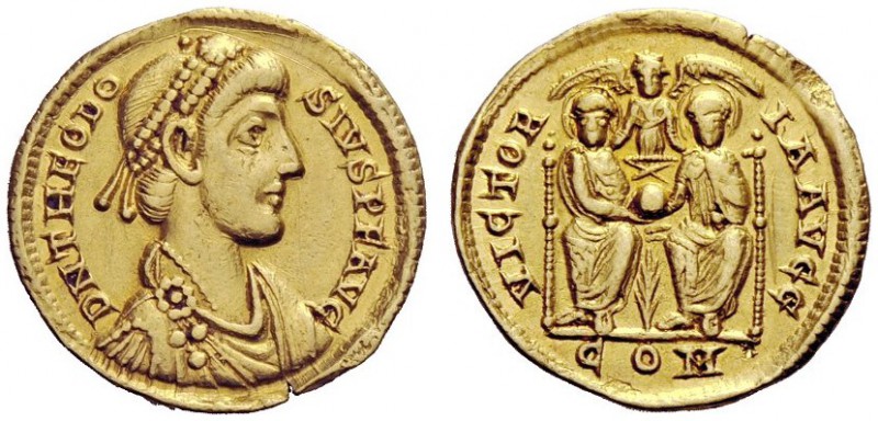 THE ROMAN EMPIRE 
 Thedosius I, 379 – 395 
 Solidus, Mediolanum 379-383, AV 4....