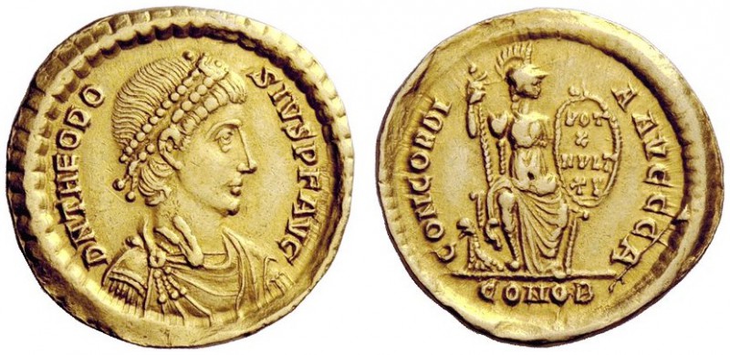 THE ROMAN EMPIRE 
 Thedosius I, 379 – 395 
 Solidus, Constantinopolis 383-388,...