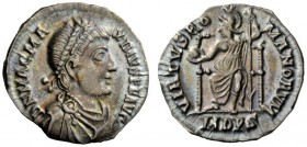 THE ROMAN EMPIRE 
 Magnus Maximus, 383 – 388 
 Siliqua, Mediolanum 383-388, AR 1.57 g. Pearl diademed, draped and cuirassed bust r. Rev. Roma seated...