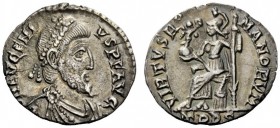 THE ROMAN EMPIRE 
 Eugenius, 392 – 394 
 Siliqua, Treveri 392-394, AR 1.25 g. Pearl diademed, draped and cuirassed bust r. Rev. Roma seated facing, ...