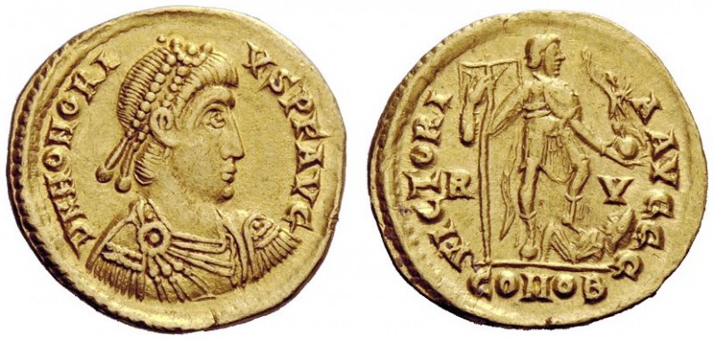 THE ROMAN EMPIRE 
 Honorius, 393 – 402 
 Solidus, Ravenna 402-406, AV 4.36 g. ...