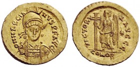 THE ROMAN EMPIRE 
 Marcian, 450 – 457 
 Solidus, Constantinopolis 450-457, AV 4.48 g. Helmeted, pearl-diademed and cuirassed bust three-quarters fac...