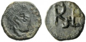 THE ROMAN EMPIRE 
 Julius Nepos, 474 – 475 
 Æ4, Mediolanum 474-475, Æ 0.50 g. Diademed head r. Rev. Monogram within wreath. RIC –, cf. 3222 (Æ3).
...