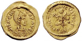 THE ROMAN EMPIRE 
 Zeno, first reign 17 November 474 – 9 January 475 
 Tremissis, Constantinopolis 474-475, AV 1.48 g. Pearl-diademed, draped and cu...