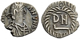 THE ROMAN EMPIRE 
 Migration of the German tribes The Vandals 
 Thrasamund, 496-523. 50 denarii, Carthago 495-523, AR 1.04 g. Diademed and draped bu...