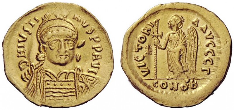 THE BYZANTINE EMPIRE 
 Justin I, 518 – 527 
 Solidus 518-519, AV 4.23 g. Helme...