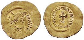 THE BYZANTINE EMPIRE 
 Maurice Tiberius, 582 – 602 
 Tremissis 583-602, AV 1.48 g. Diademed, draped and cuirassed bust r. Rev. Cross potent. DO 14. ...