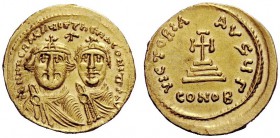 THE BYZANTINE EMPIRE 
 Heraclius, 610 – 641, with colleagues from 613 
 Solidus 626-629, AV 4.51 g. Facing busts of Heraclius on l. and Heraclius Co...