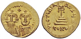 THE BYZANTINE EMPIRE 
 Heraclius, 610 – 641, with colleagues from 613 
 Solidus 629-631, AV 4.46 g. Facing busts of Heraclius, on l., with long bear...