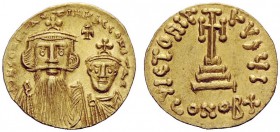 THE BYZANTINE EMPIRE 
 Constans II, September 641 – 15 July 678, with colleagues from 654 Constantinopolis 
 Solidus 662–667, AV 4.44 g. Facing bust...